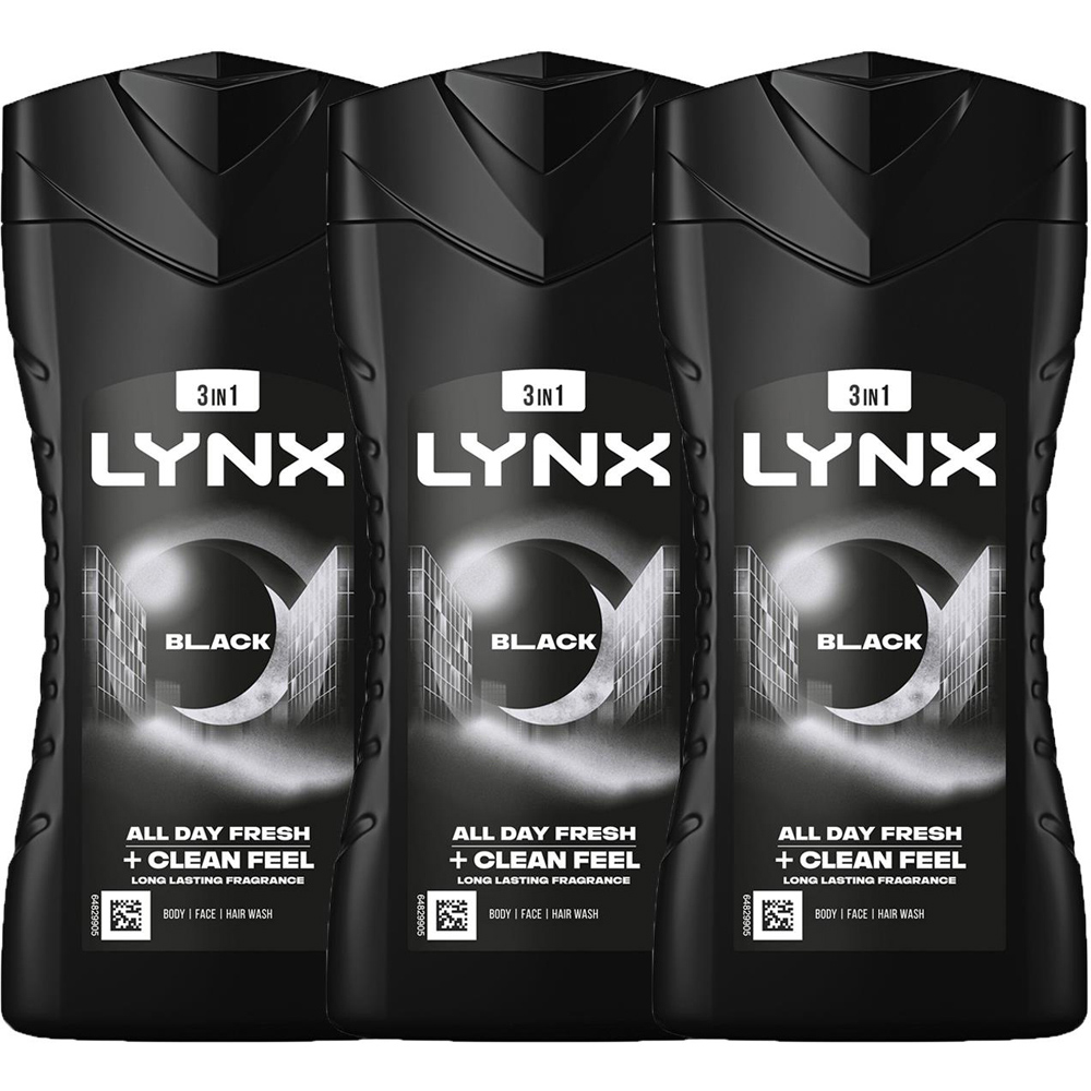 Lynx Black Frozen Pear and Cedarwood 12H Refreshing Fragrance Shower Gel 225ml 3 Pack Image 1