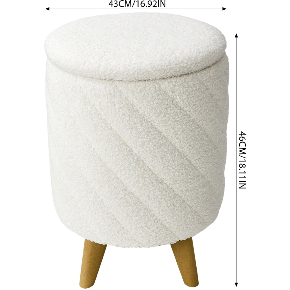 Living and Home White Teddy Fleece Round Storage Ottoman with Wood Legs Image 9
