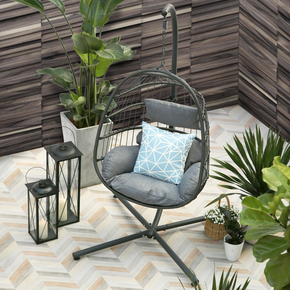 Home Garden Direct Chiron Grey Hanging Egg Chair Image 3