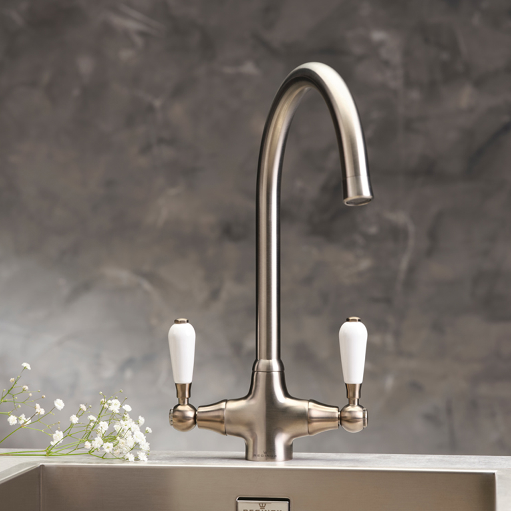 Reginox Elbe BN II Brushed Nickel Dual Lever Kitchen Tap Image 2