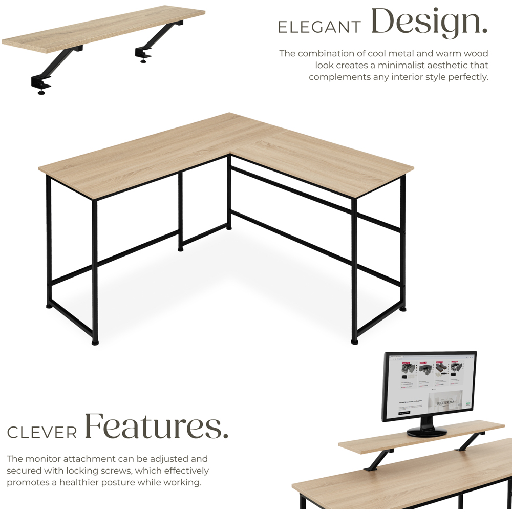 tectake Melrose Oak Sonoma Corner Desk with Movable Monitor Stand Image 3