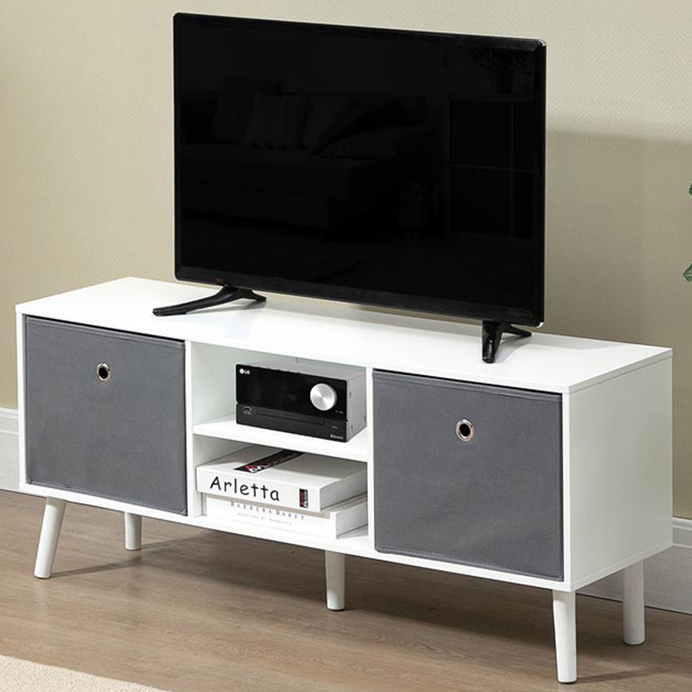Portland 2 Foldable Drawer 2 Shelf White and Grey TV Cabinet Image 1