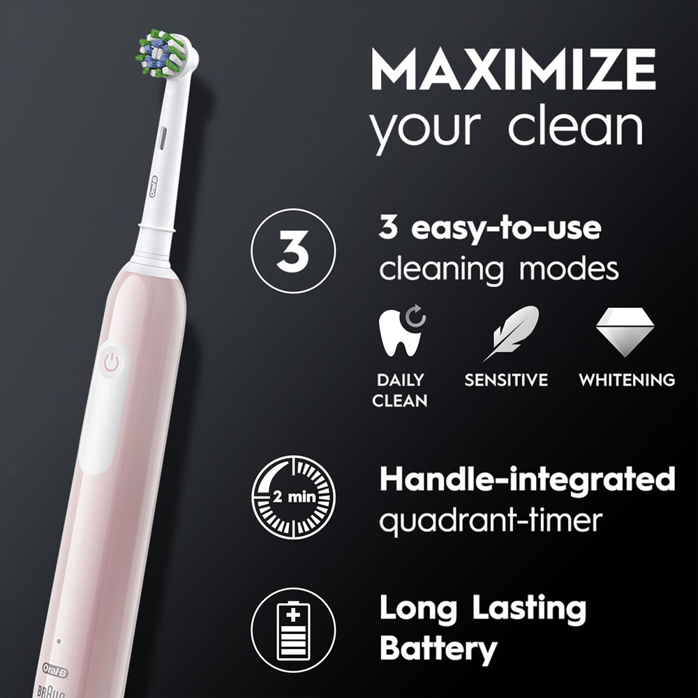 Oral-B Pro 1 Pink Electric Rechargeable Toothbrush with 8 Cross Action Black Refill Head Image 4
