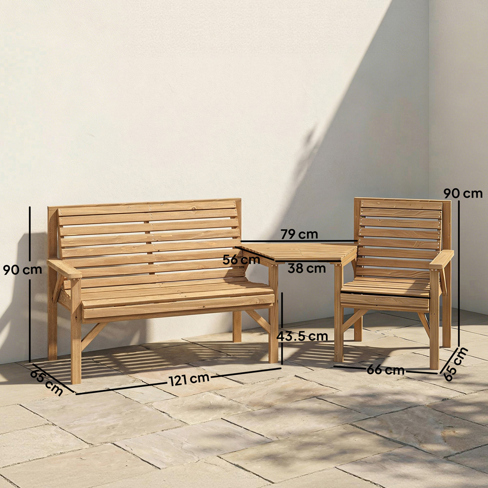 Outsunny 3 Seater Natural Wooden Garden Bistro Set with Parasol Hole Image 9