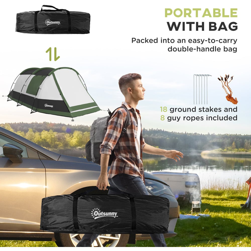 Outsunny 3-4 Person Waterproof Tunnel Camping Tent Green Image 7