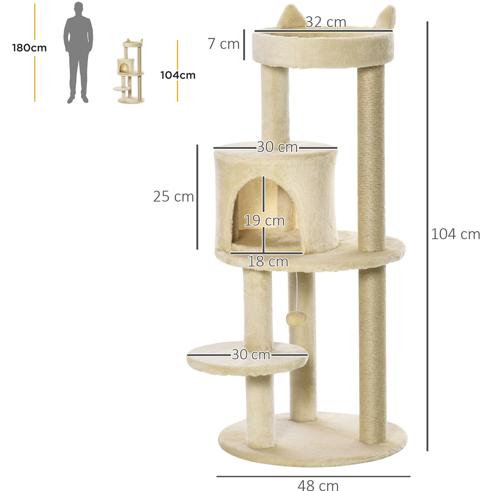 PawHut 104cm Beige Cat Activity Tree Image 5