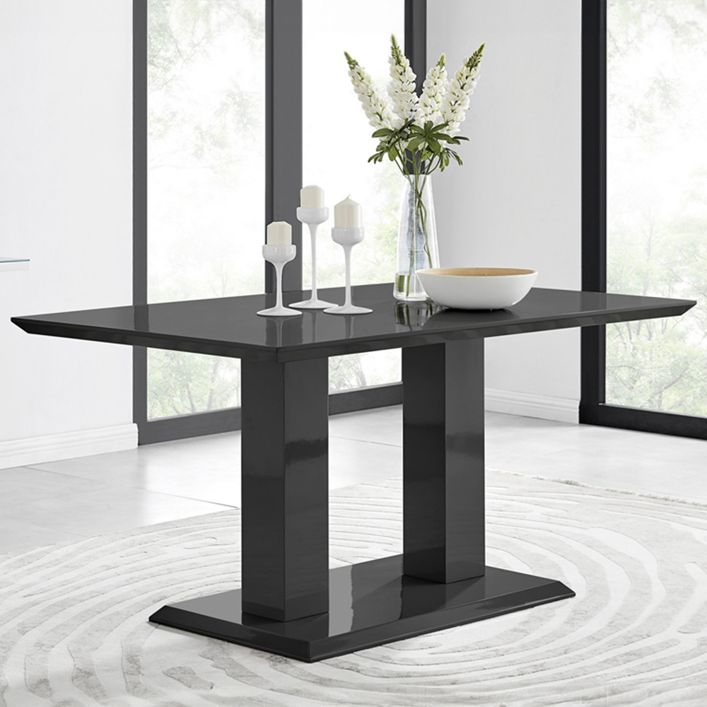 Furniturebox Molini Valera 6 Seater Dining Set Black Gloss and Cappuccino Image 2