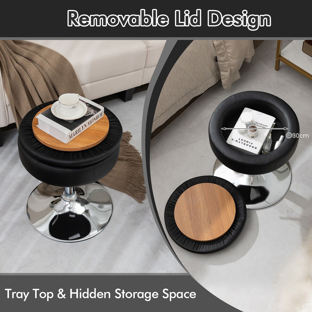 Costway Black Swivel Vanity Dressing Table Stool with Removable Tray Lid Image 4