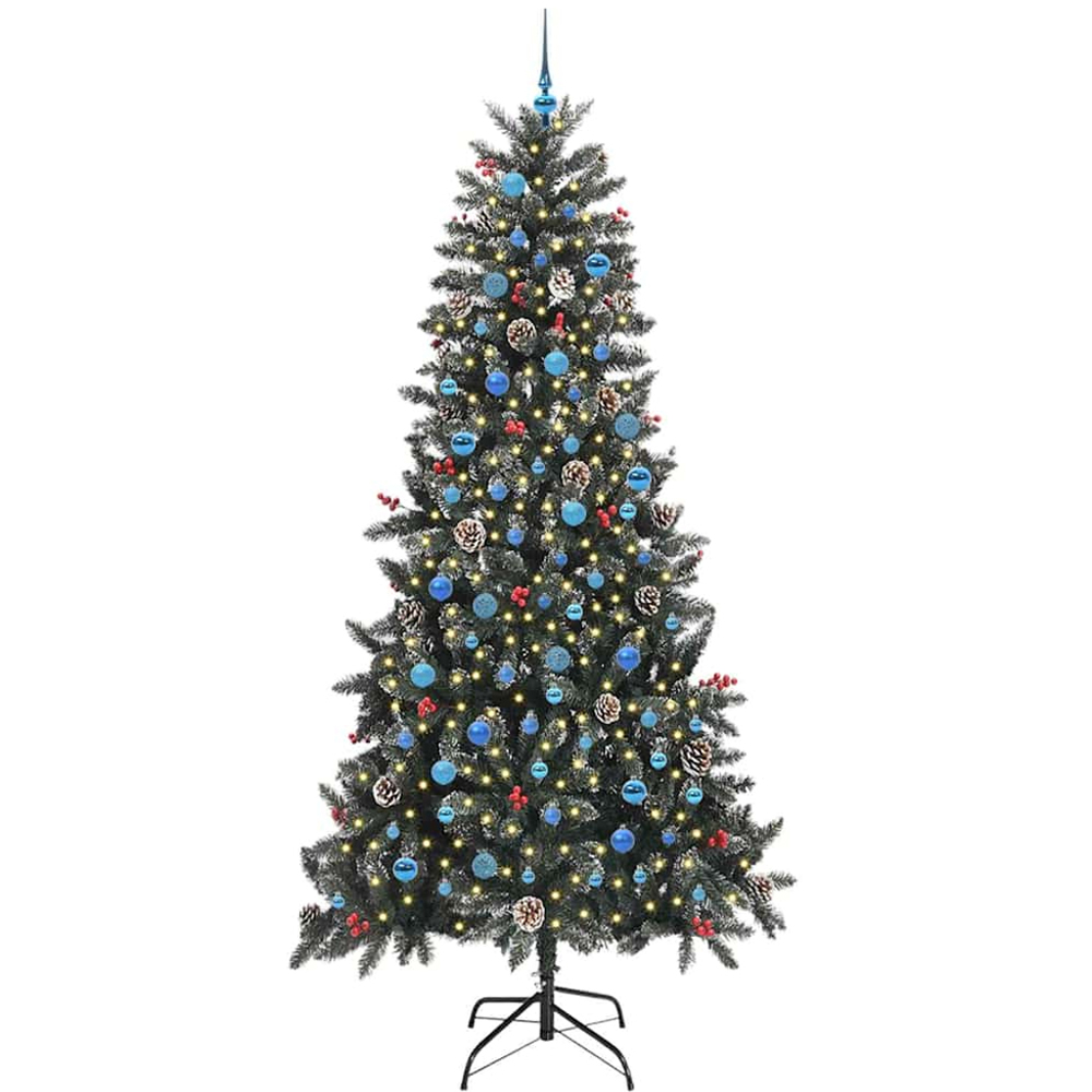 vidaXL Pre-Lit Blue Baubles and Pinecones Green Artificial Snow Tipped Christmas Tree 8ft Image 1