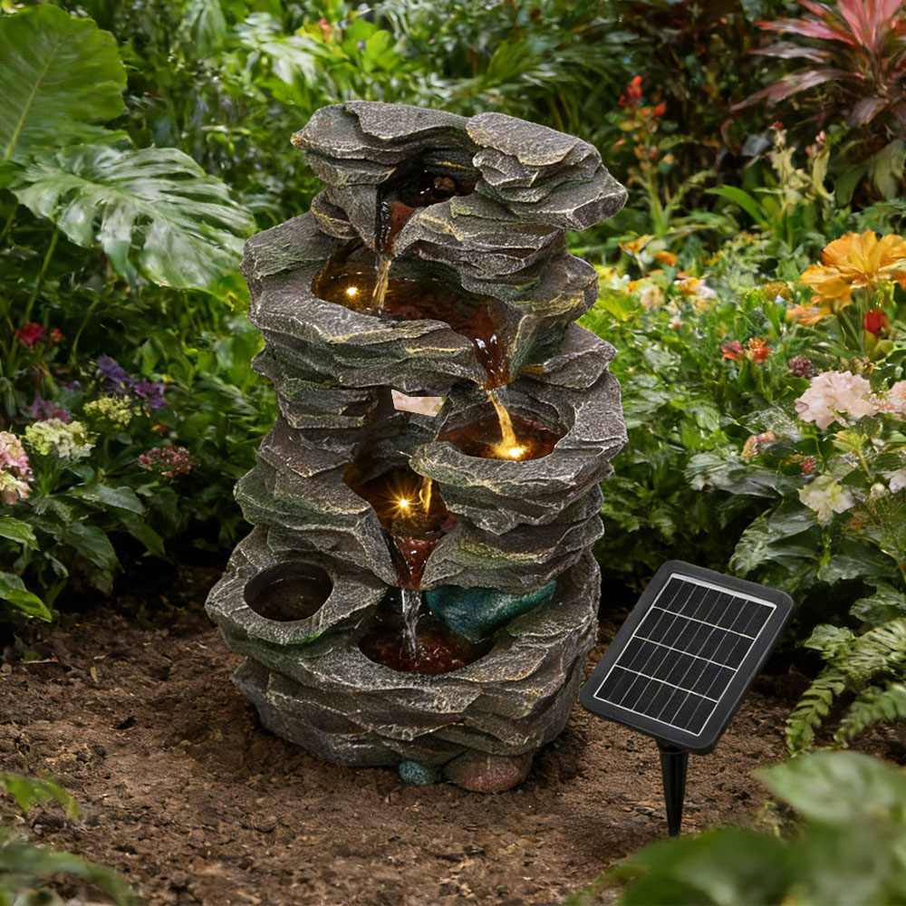 Living and Home 5-Tier Realistic Layered Rock Effect Solar LED Water Feature Image 5