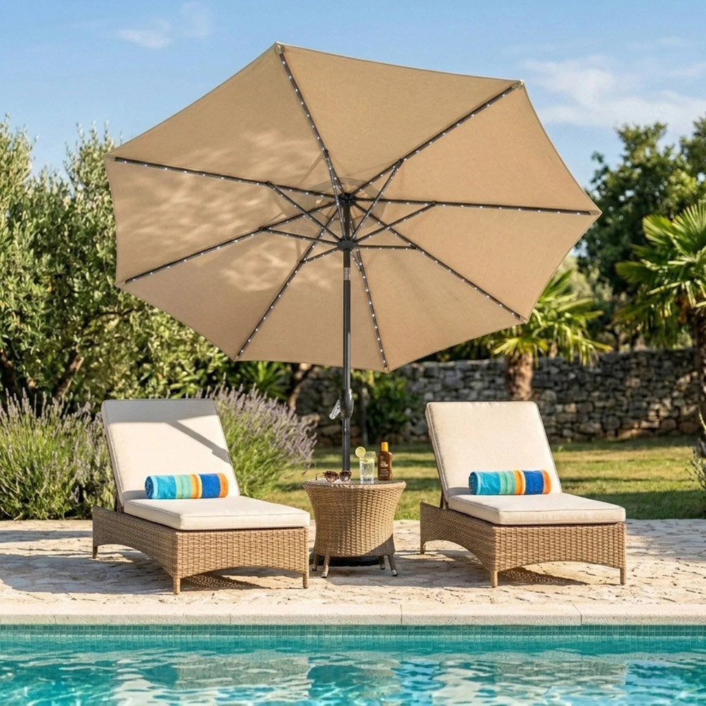 MonsterShop Beige LED Crank and Tilt Parasol 2.7m Image 2