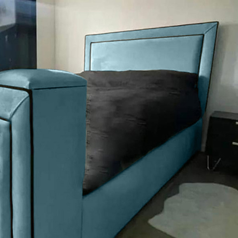 Eleganza Home Bisham Super King Size Duck Egg Plush Velvet TV Bed Frame Image 2