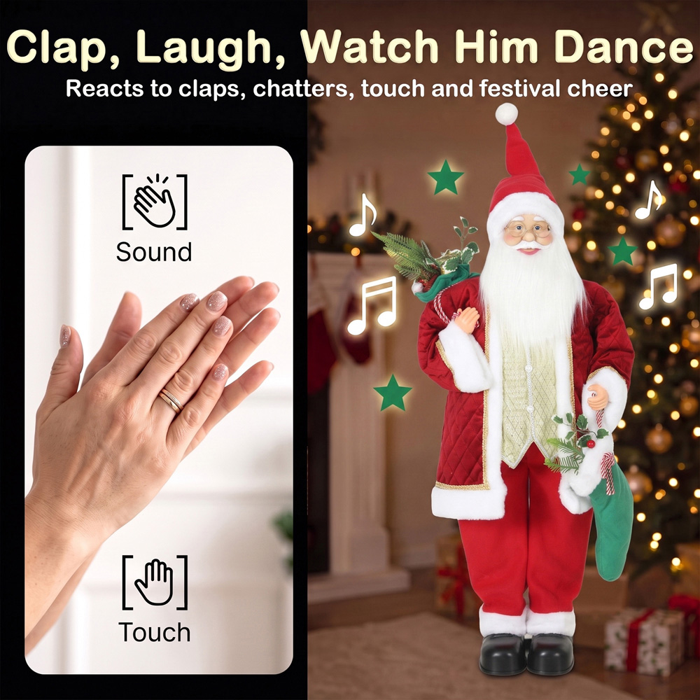 HOMCOM Singing and Dancing Santa Claus with Stocking Sack Christmas Decoration 4ft Image 6