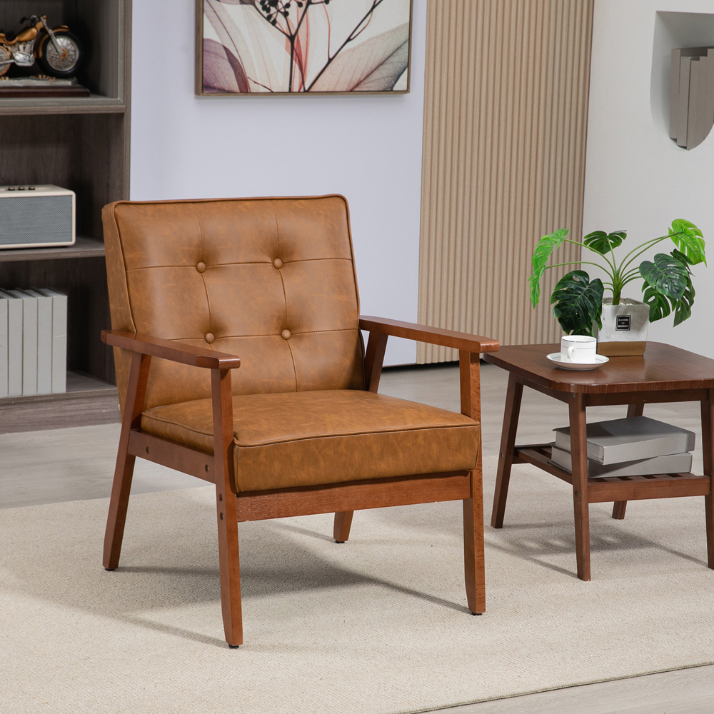 HOMCOM Brown PU Leather Accent Armchair Image 4