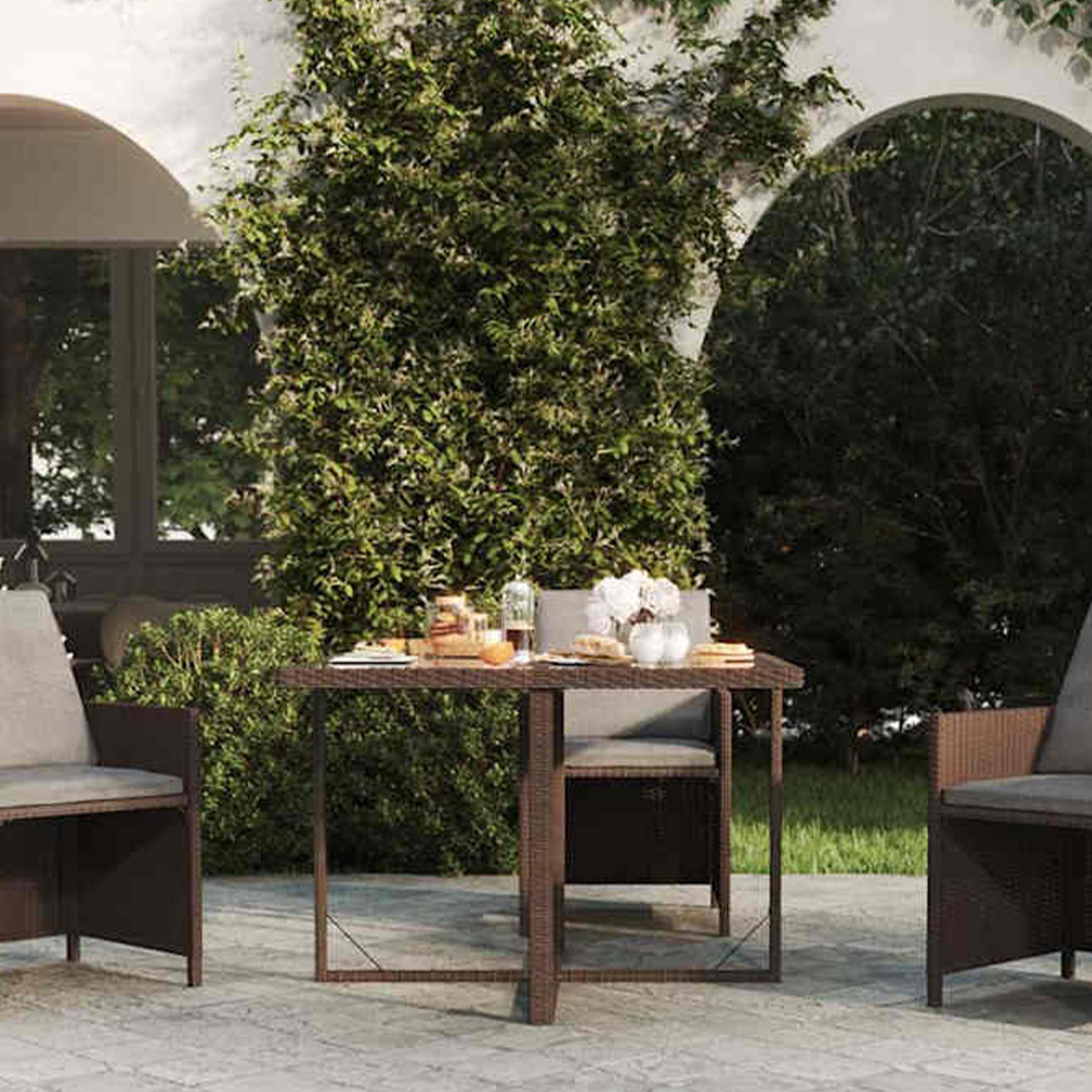 Walplus 2 Seater Brown and Black PE Rattan Garden Table Image 1