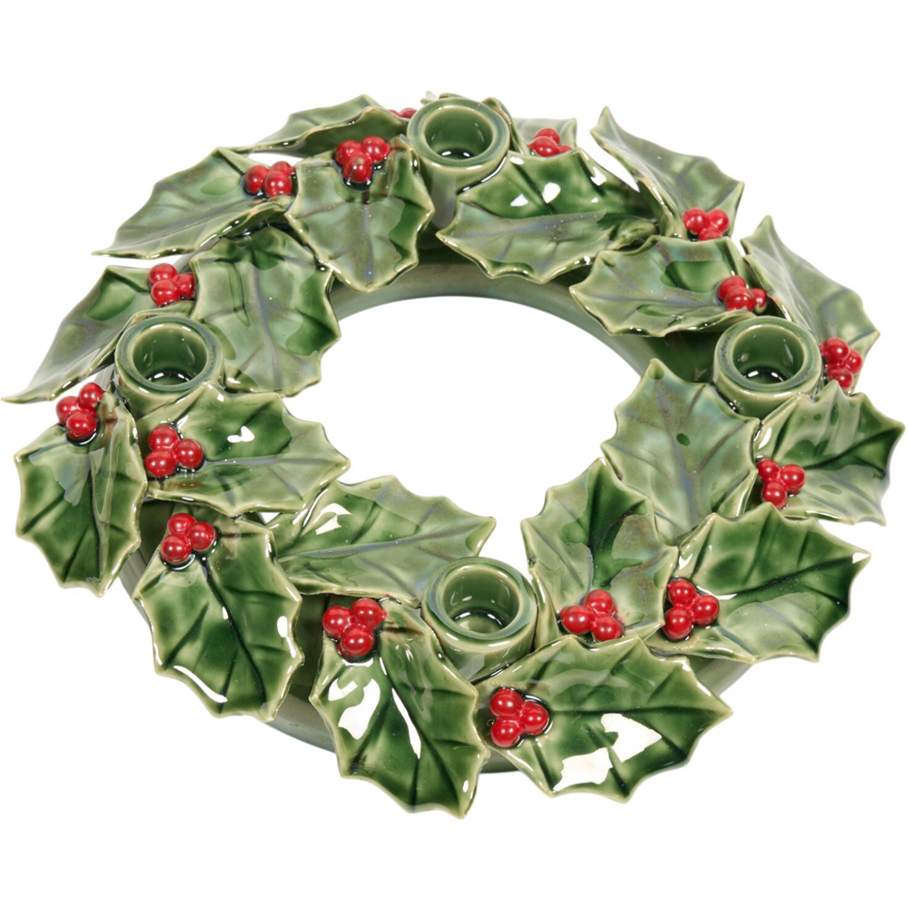 Holly and Berry Taper Candle Holder Green Image 3