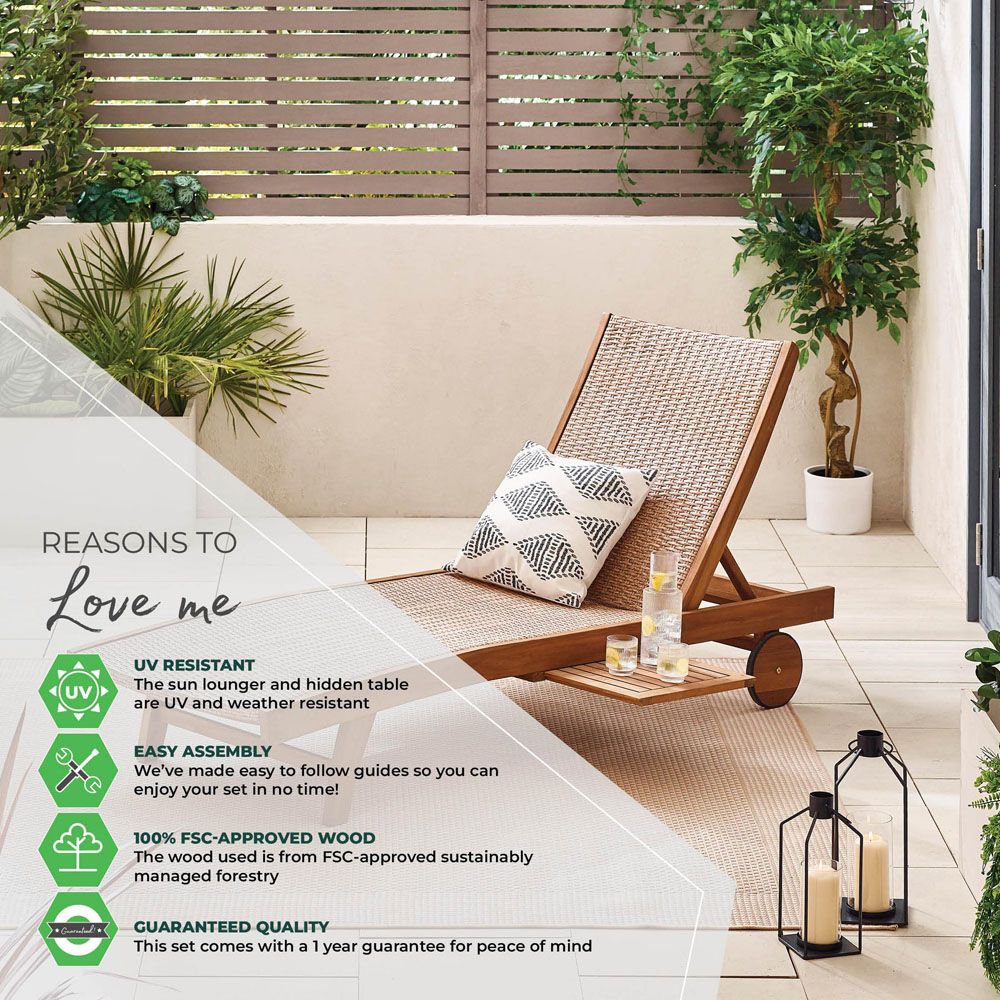 Furniturebox Paphos Natural Acacia Wood and Rattan Sun Lounger Image 7