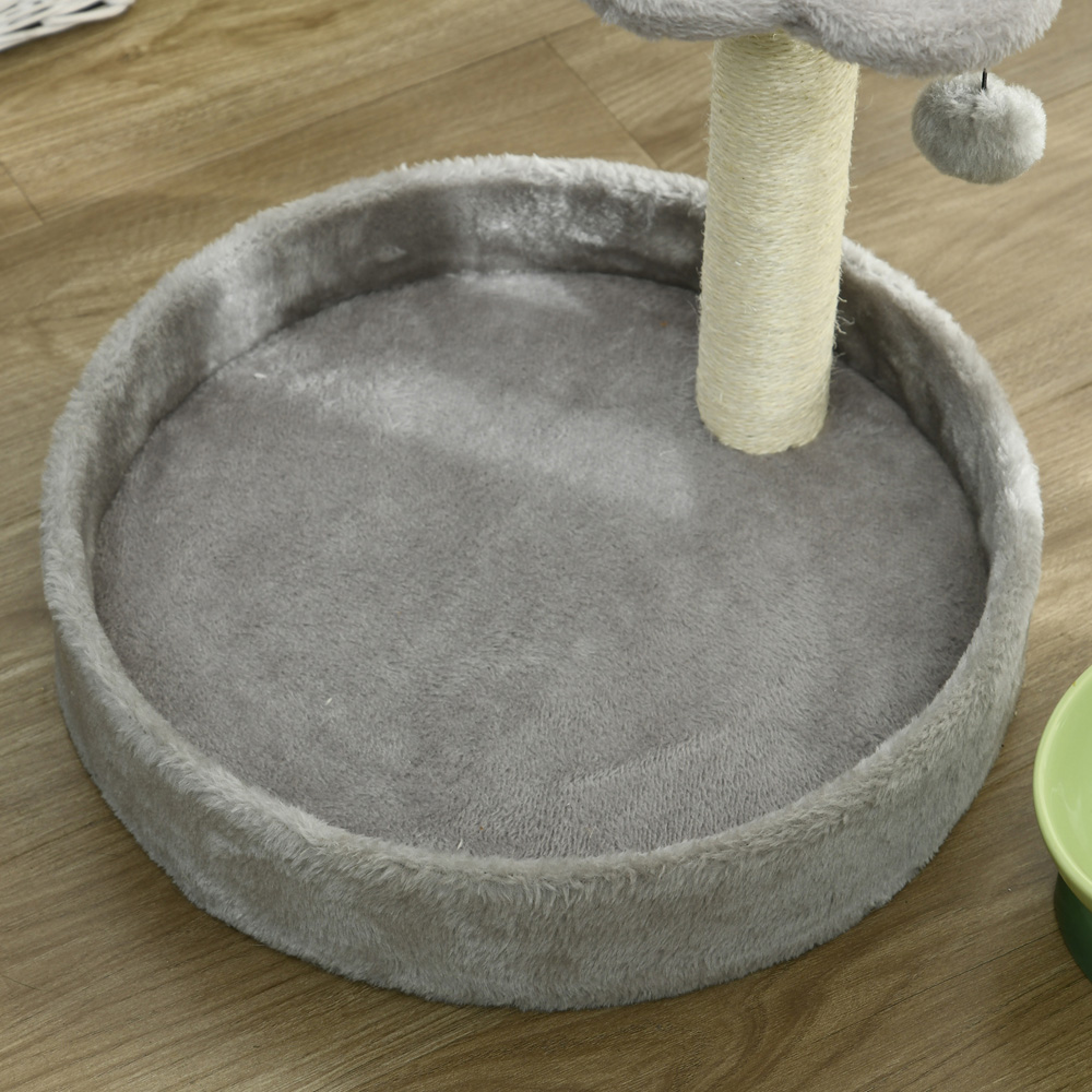PawHut Light Grey Cat Tree with Sisal Scratching Post and Toy Ball Image 3