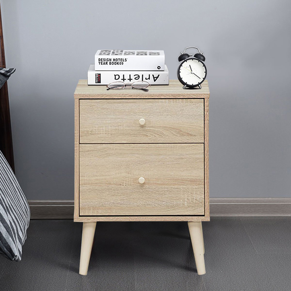 Costway 2 Drawer Single Shelf Natural Bedside Table Image 3