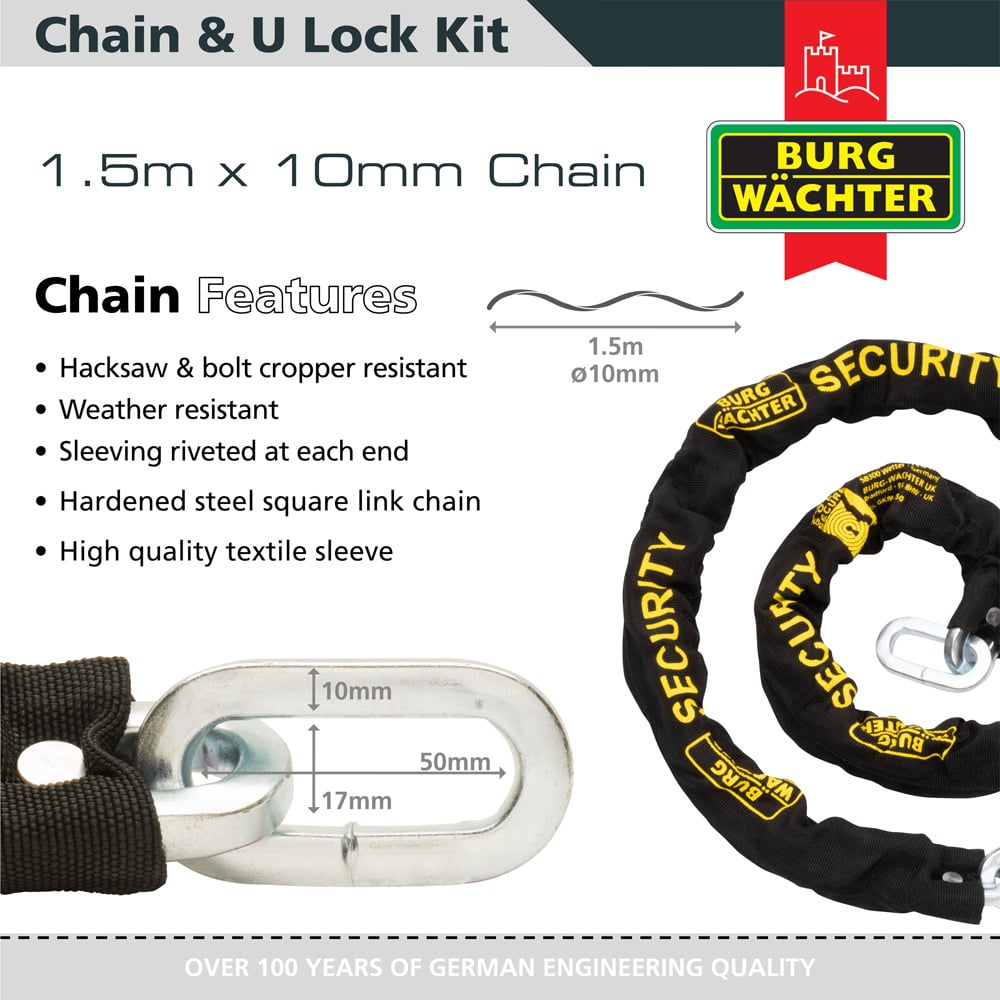 Burg-Wachter 1.5m Sold Secure Chain, Lock and Ground Anchor Kit Bike Lock Image 7