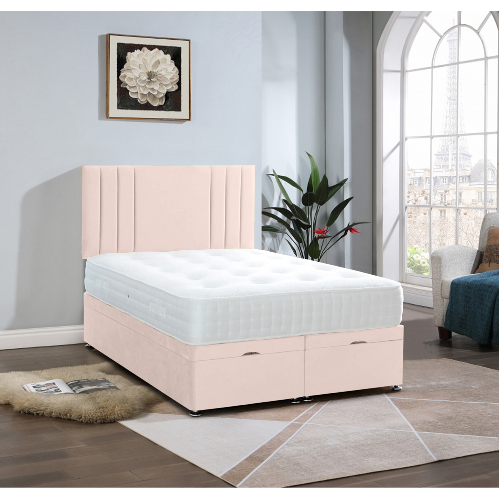 Eleganza Home Slumberlyn Single Blush Plush Divan Ottoman Bed with Lined Headboard Image 2