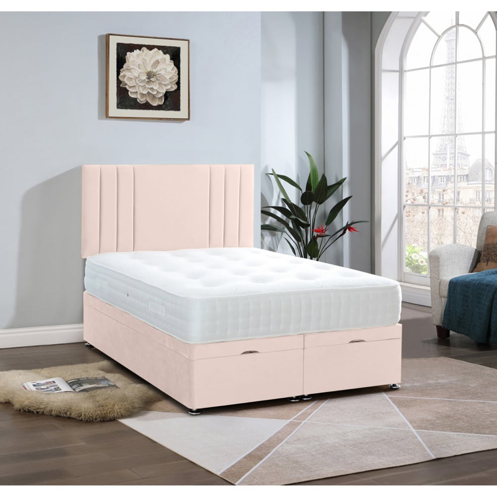 Eleganza Home Slumberlyn Super King Size Blush Plush Divan Ottoman Bed with Lined Headboard Image 2