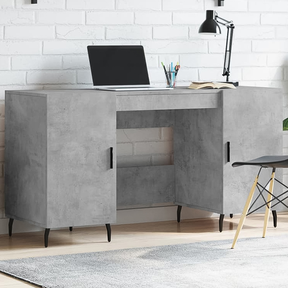 vidaXL 2 Door Computer Desk Concrete Grey and Black Image 1