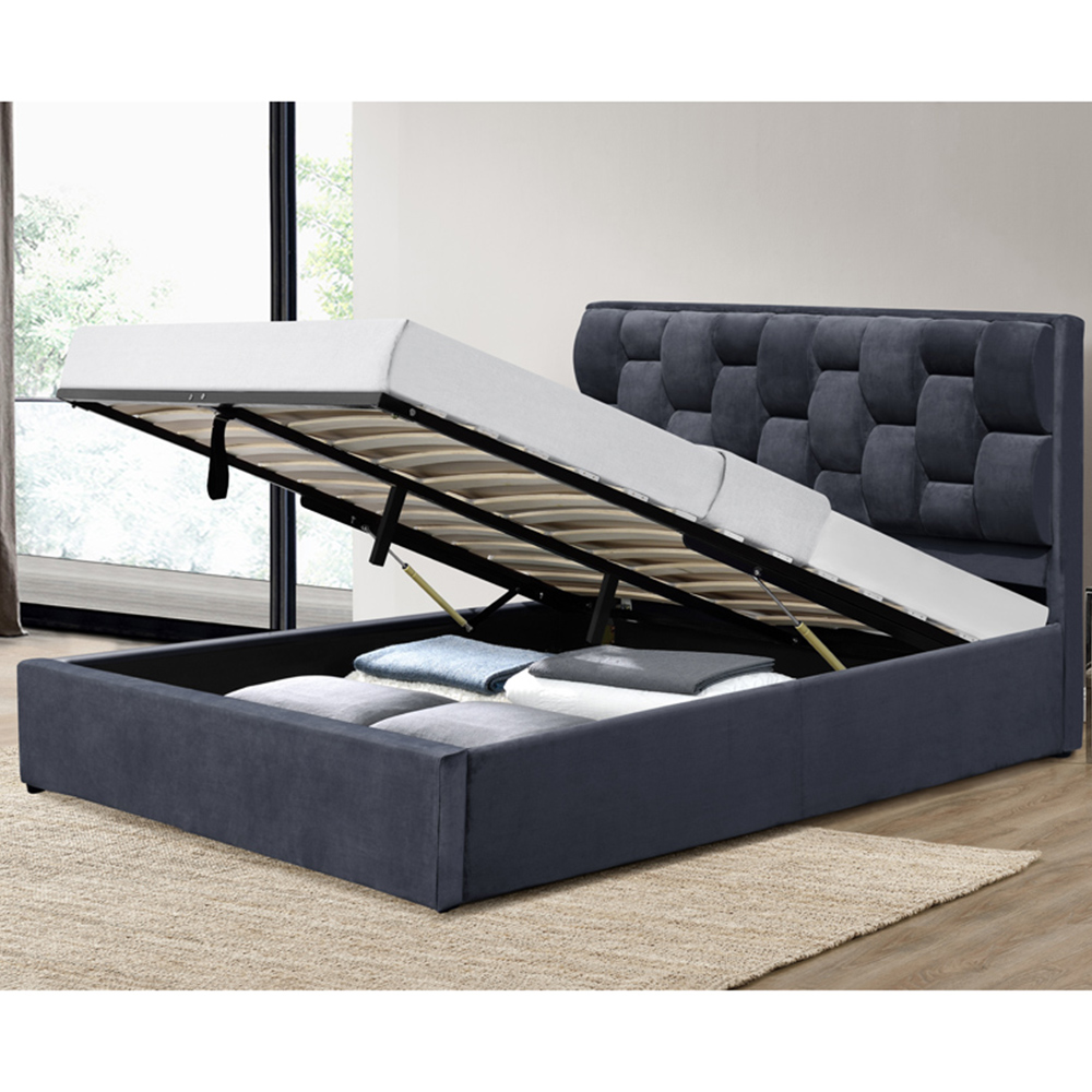 Brooklyn Double Grey Plush Velvet Storage Ottoman Bed Image 3