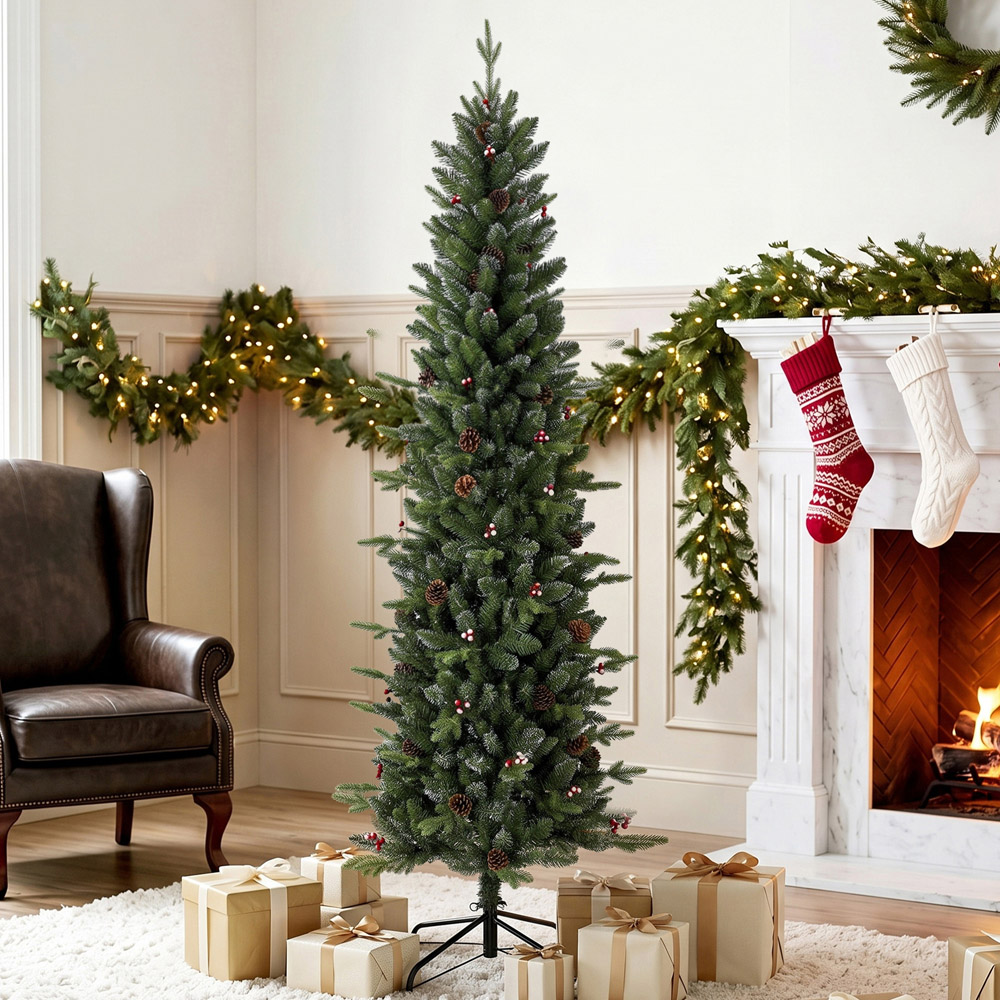 HOMCOM Green Slim Gracious Pine Artificial Christmas Tree with 688 Branch Tips Image 2