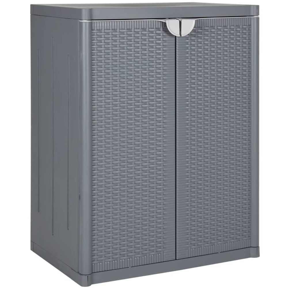vidaXL 2 Door Grey PP Rattan Garden Storage Cabinet Image 1