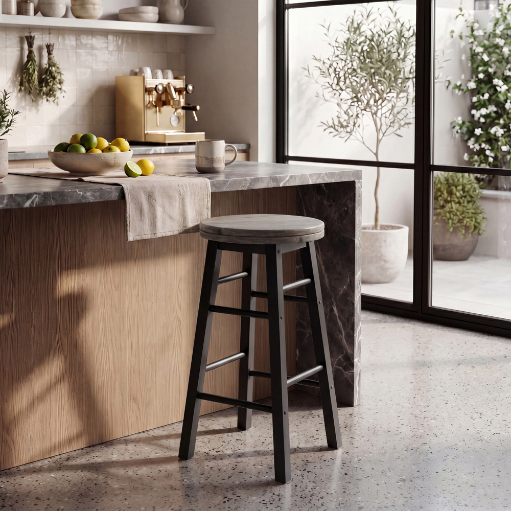 CHEF VIDA Black Wooden Revolving Bar Stool Image 8