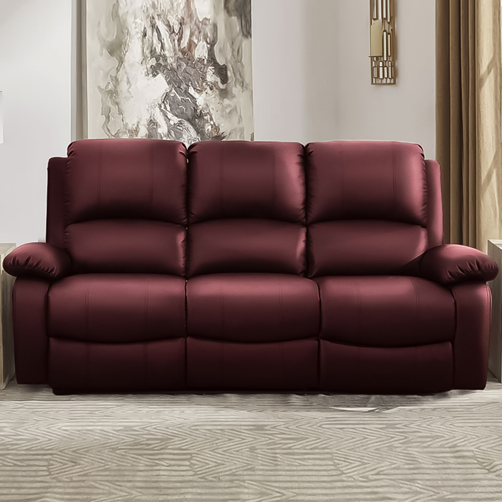 Brooklyn 3 Seater Red Bonded Leather Manual Recliner Sofa Image 1
