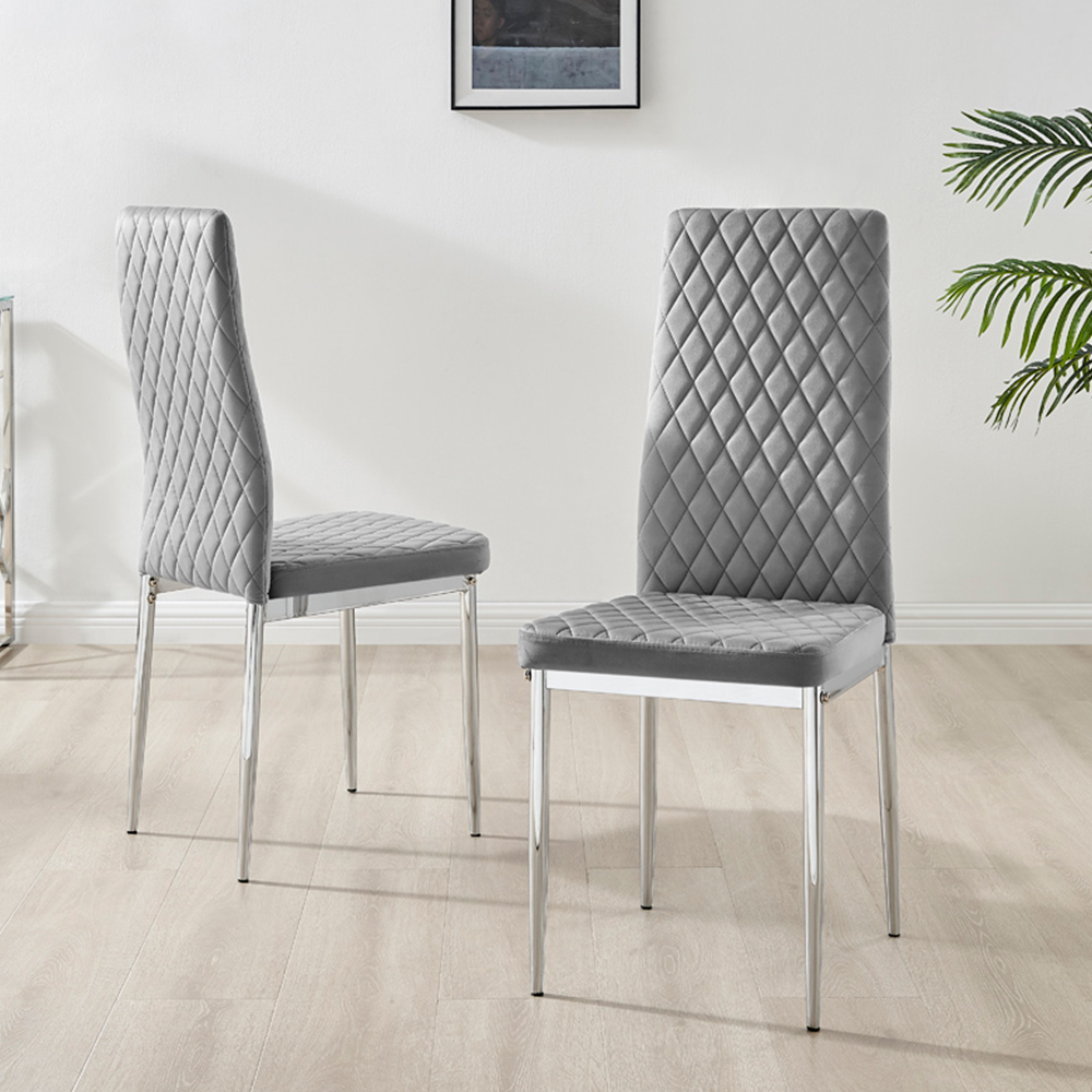 Furniturebox Valera Set of 4 Grey and Chrome Velvet Dining Chair Image 2