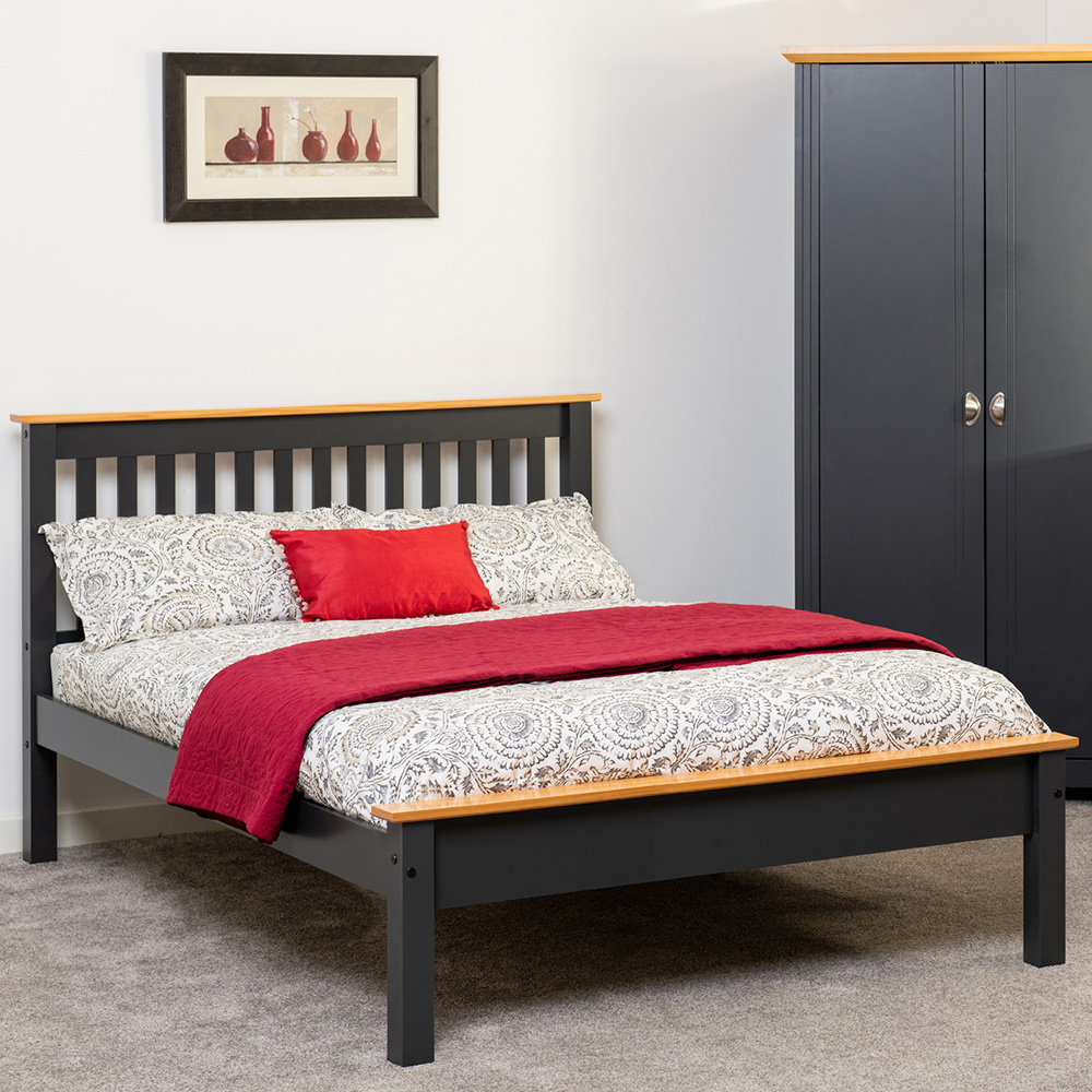 Seconique Monaco King Size Grey and Oak Effect Low End Bed Image 1