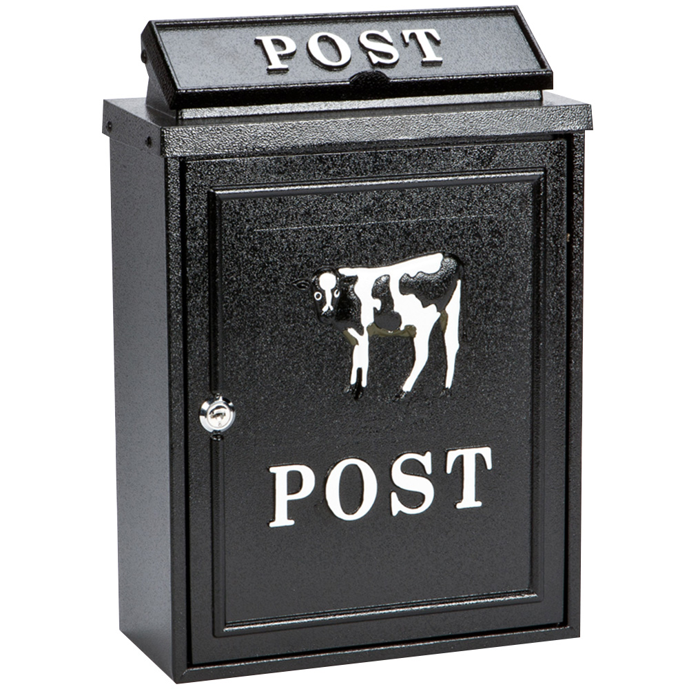 Arboria Garden Decor Black Cow Cast Aluminium Post Box Image 1