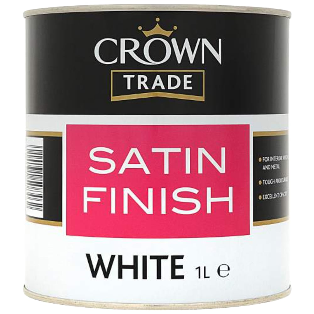 Crown Trade White Satin Finish Paint 1L Image 2