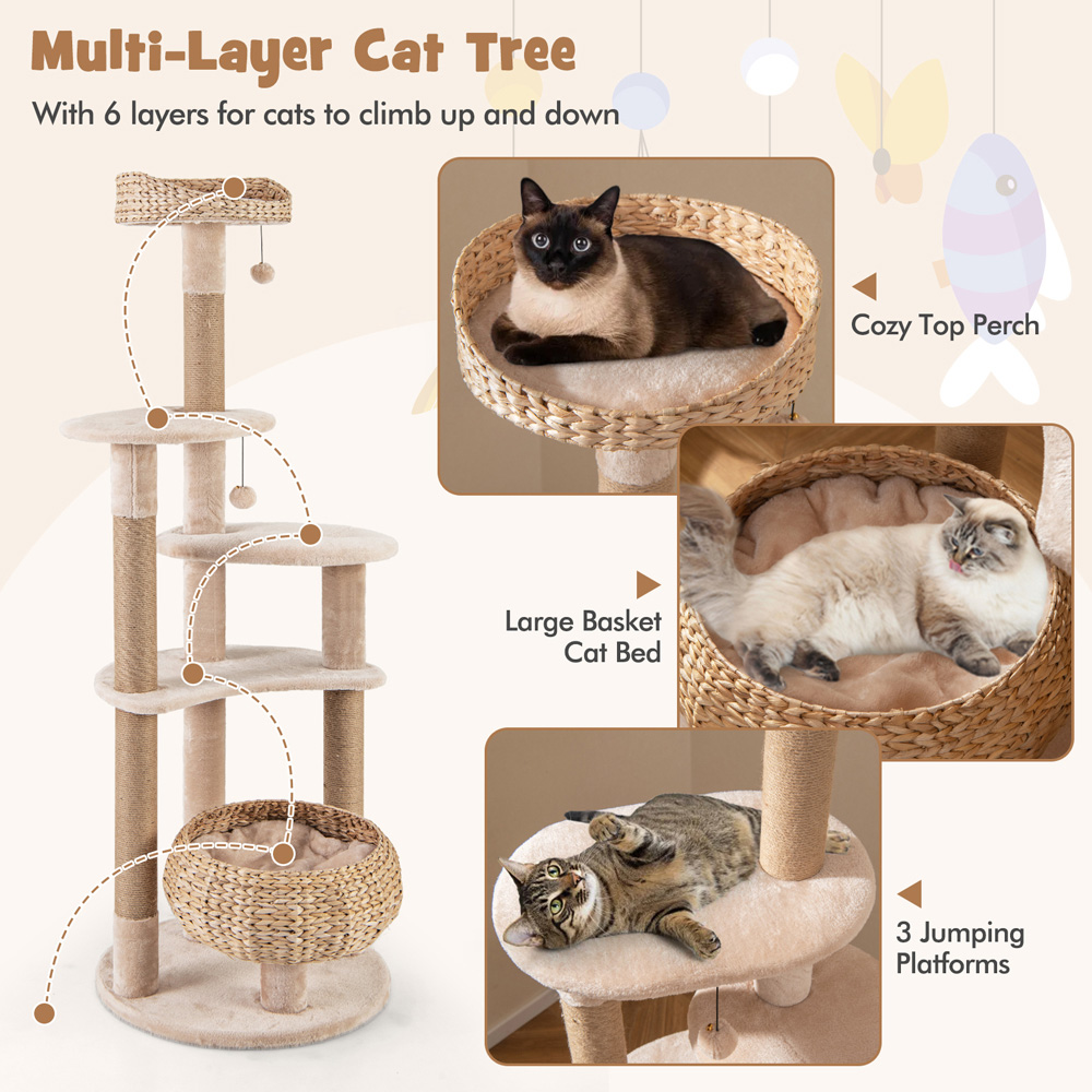 Costway Beige Cat Tree with Jute Scratching Posts 164cm Image 4