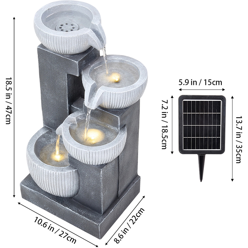 Living and Home 4-Tier Stone Effect Cascading Bowl Solar LED Water Feature Image 6