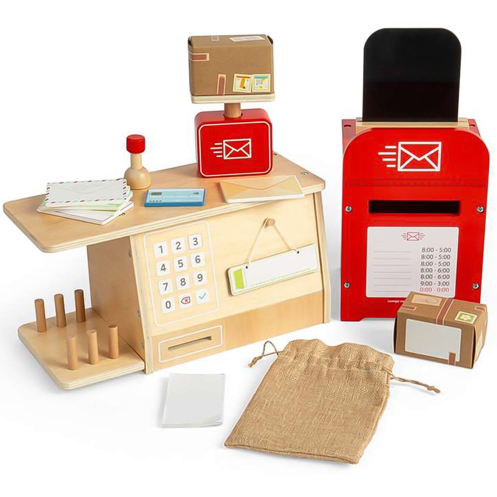 Bigjigs Toys Kids 20 Piece Wooden Post Office Playset Image 2