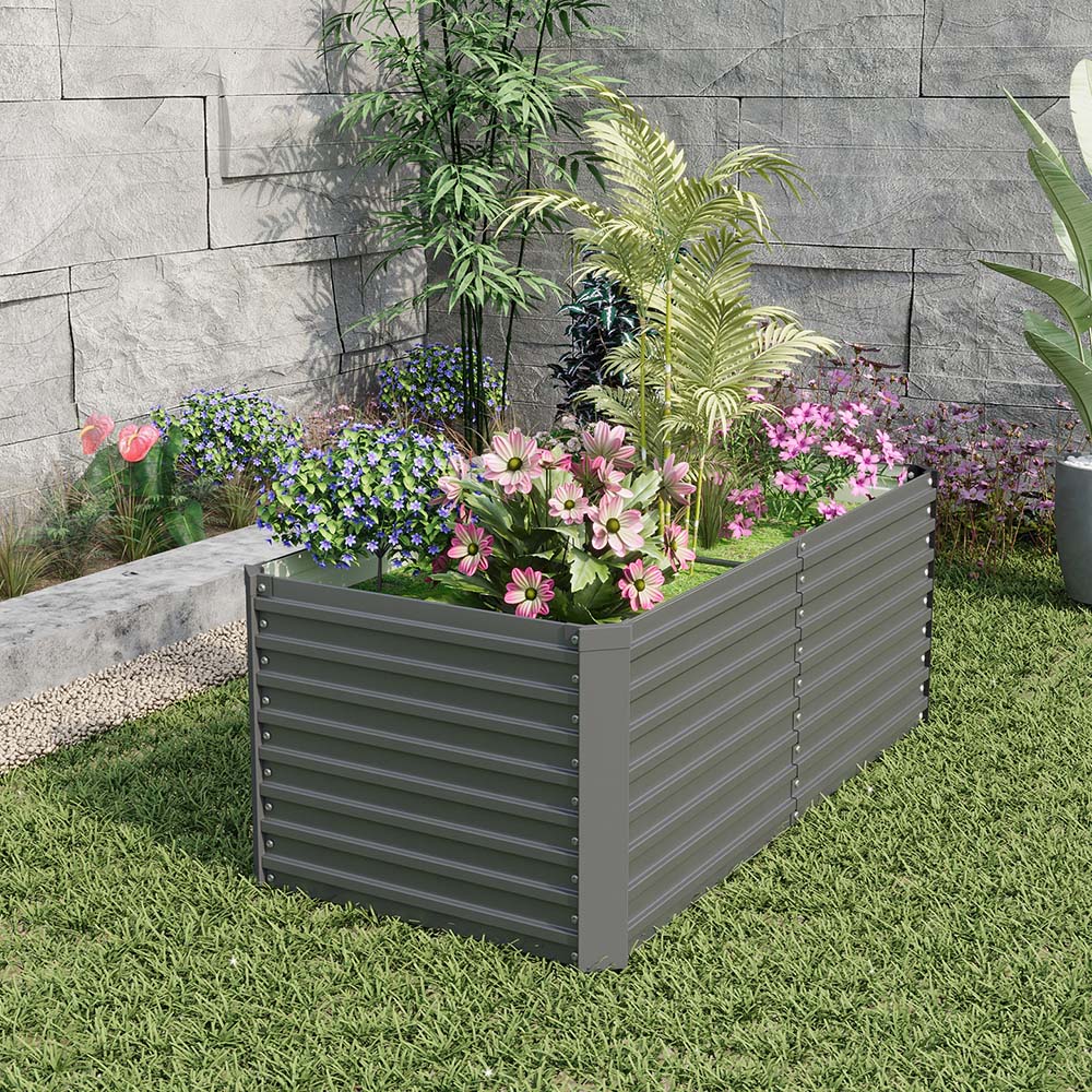 Living and Home Grey Large Rectangular Galvanised Steel Raised Garden Bed 160 x 80cm Image 2