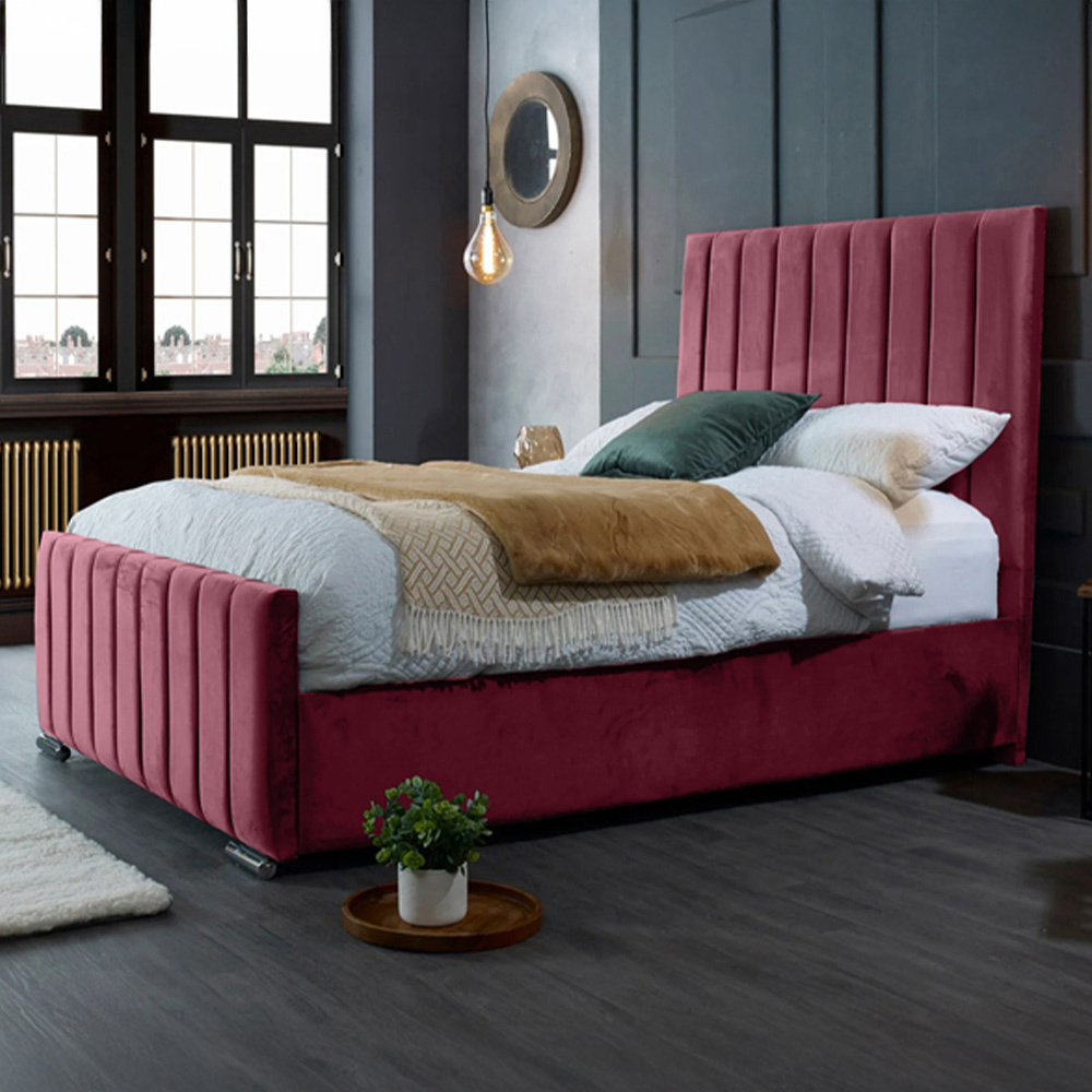 Eleganza Home Redding King Size Maroon Plush Velvet Bed Frame with Headboard Image 1