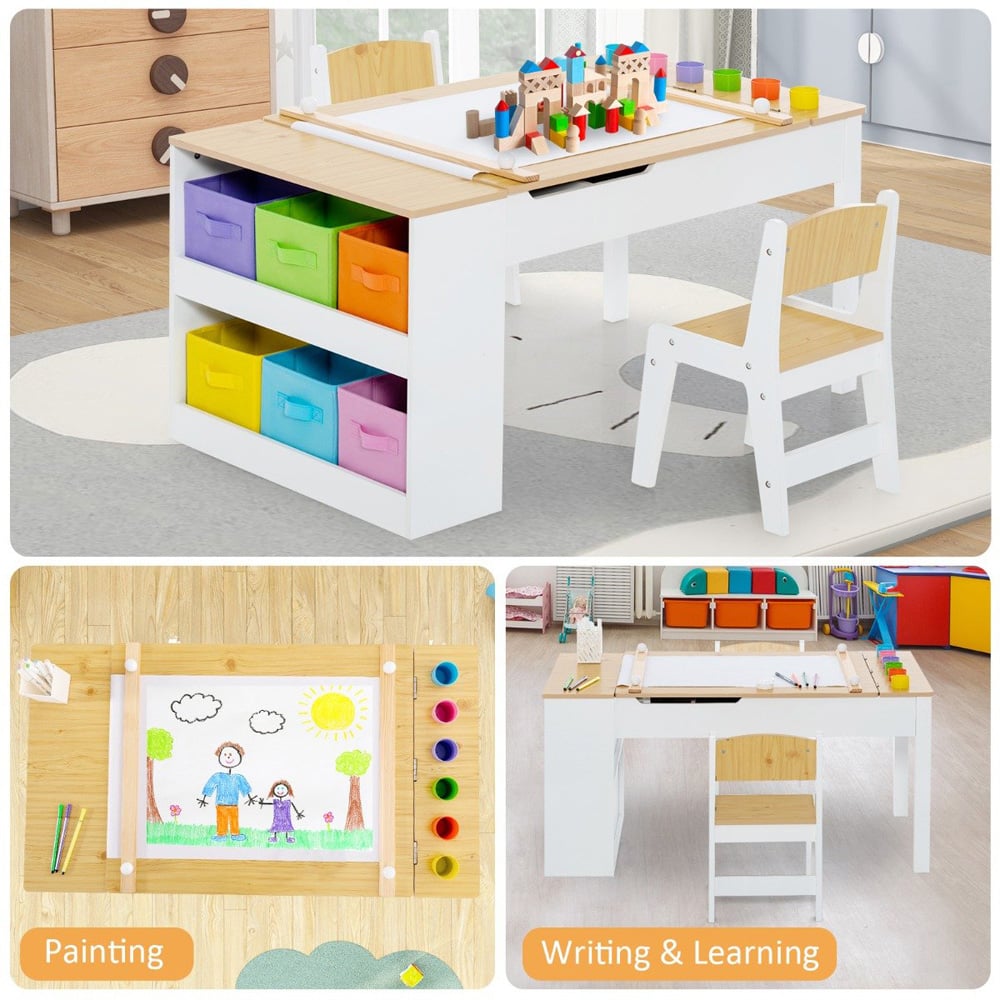 Costway 2 in 1 Kids Table and Chair Set Natural Image 4