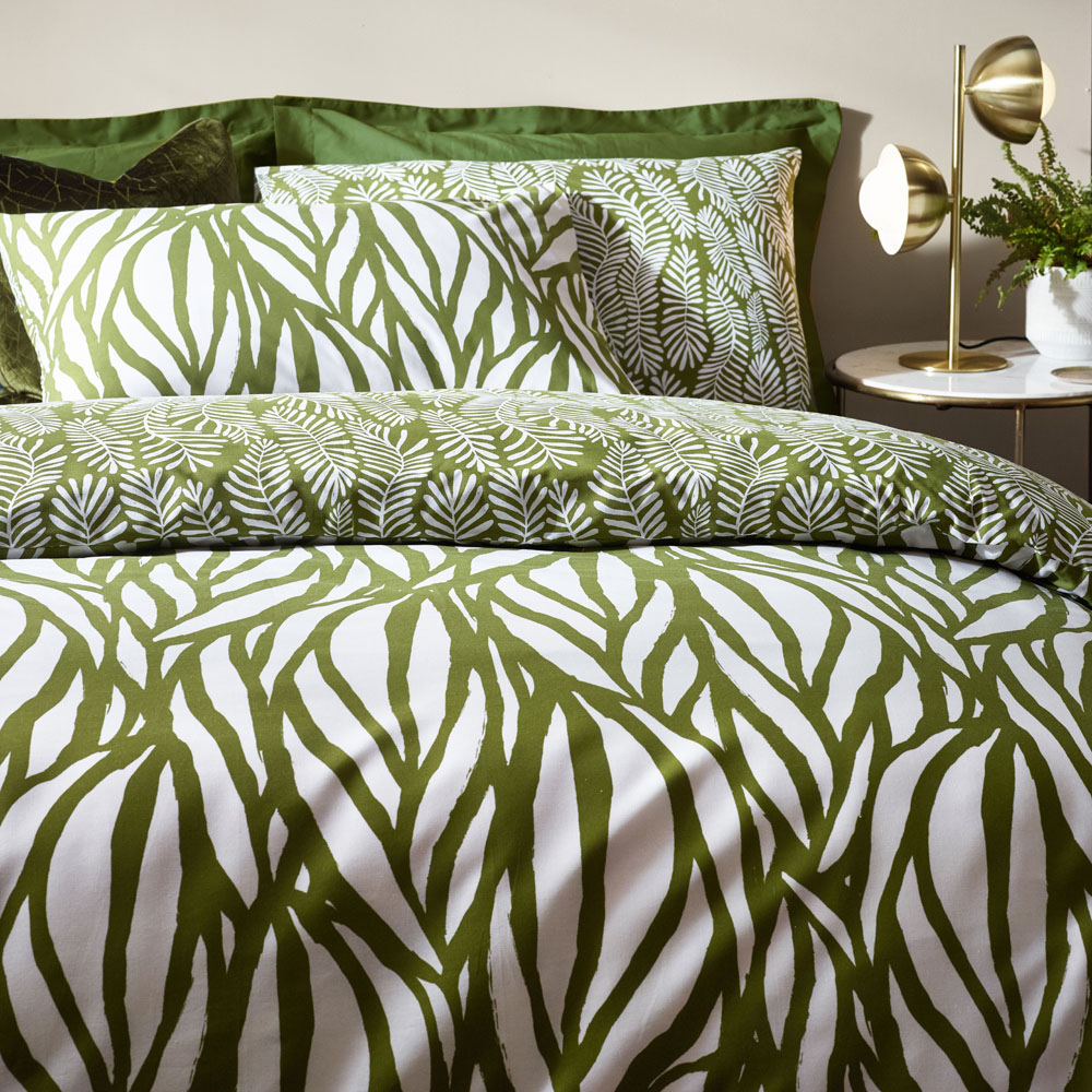 Hoem Frond Super King Olive Abstract Floral Duvet Set Image 3