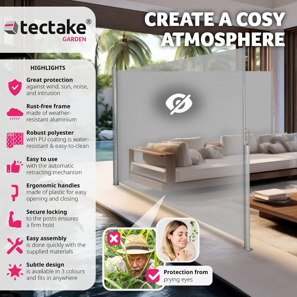 tectake Grey Double Sided Retractable Side Awning 1.6 x 6m Image 6