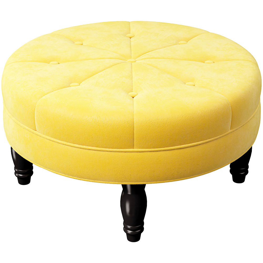 Living and Home Yellow Round Velvet Tufted Buttoned Footstool Image 2