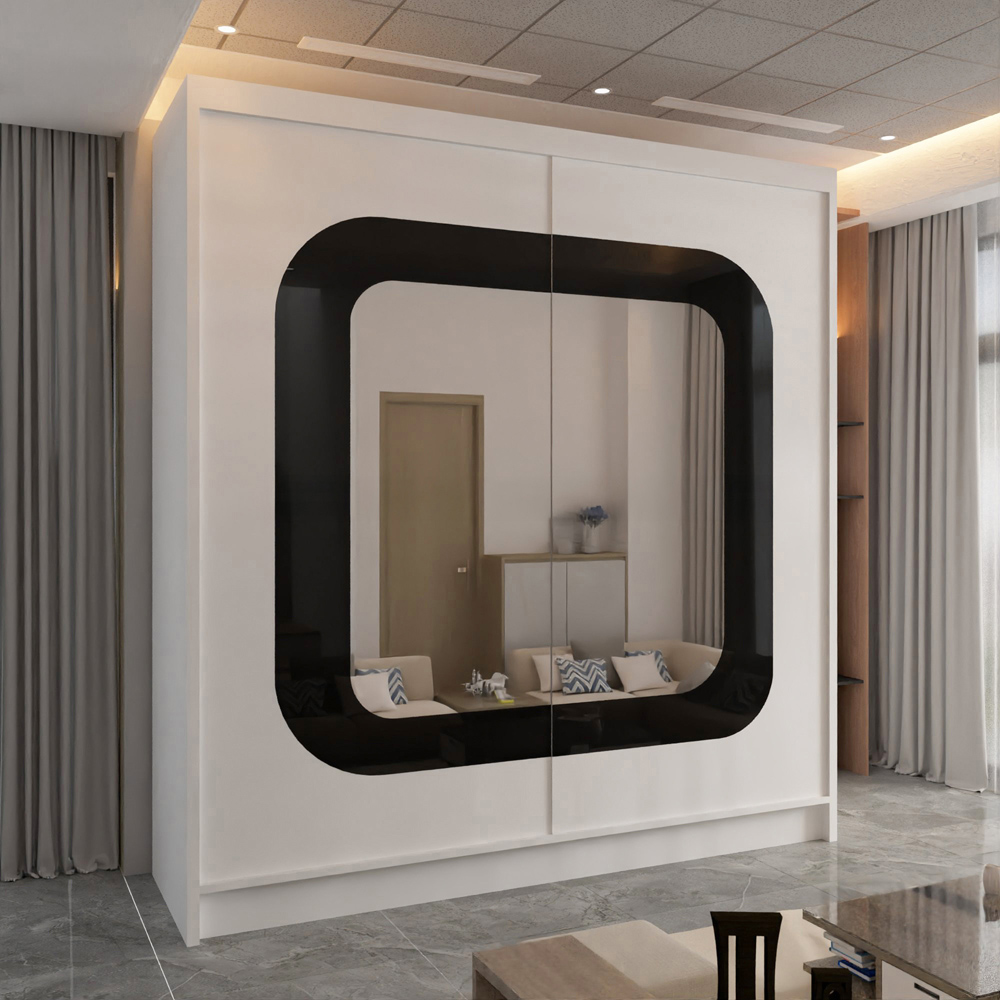 M N Furniture Cheen 2 Door White and Black Strip Mirrored Sliding Wardrobe 150cm Image 4