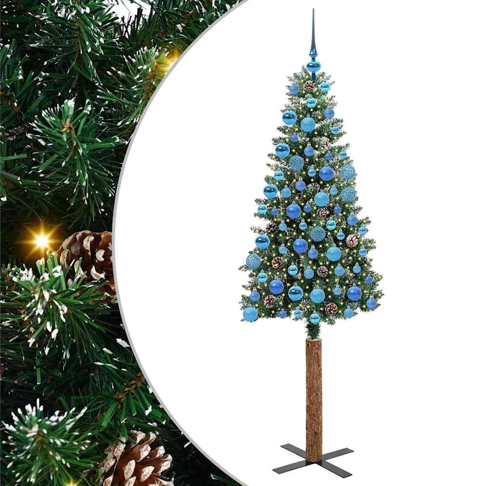 vidaXL Green Snow Flocked Artificial Christmas Tree with Pinecones LEDs Blue Ornaments 6ft Image 2