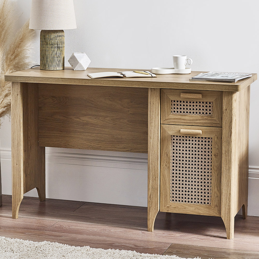Julian Bowen Sydney Single Door and Single Drawer Rattan Effect Desk Image 1