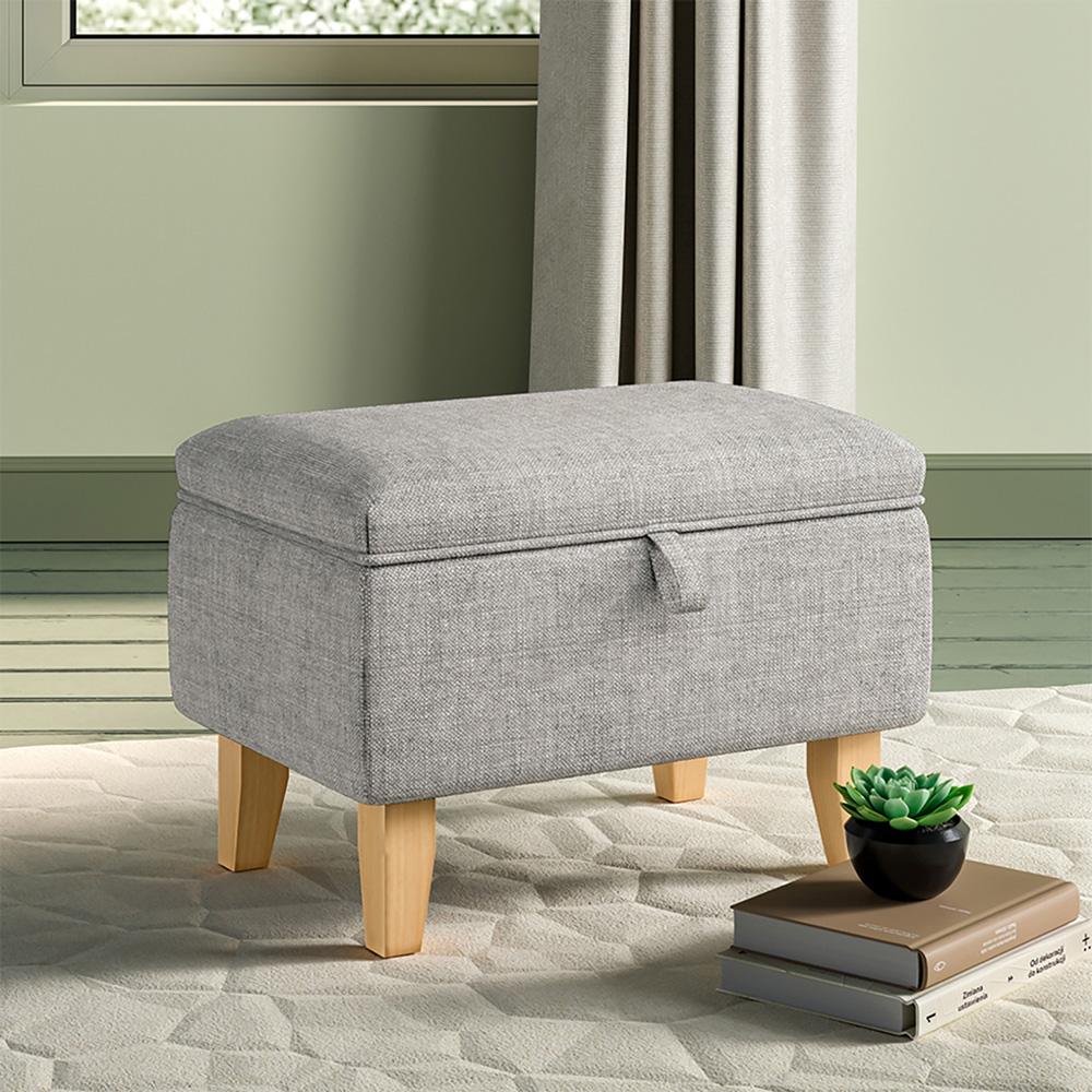 Living and Home Grey Linen Upholstered Storage Ottoman Image 3