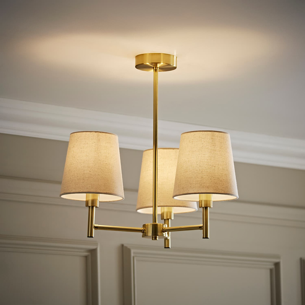 ValueLights Kincaid 3 Arm Tapered Shade Brushed Gold Chandelier Ceiling Light with Bulb Image 6